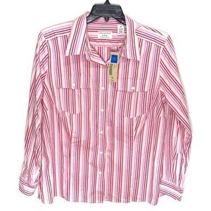 Covington Shirt Women’s Size 18W Pink Purple White Stretch Button Front Casual